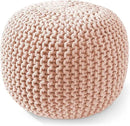 Casafield Round Pouf Ottoman, Light Pink - 20" Diameter x 14.5" High Cotton Knit Foot Stool - Boho Floor Pouffe for Living Room, Bedroom, Home Office by CozyNest Decor