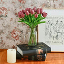 Mandy's Artificial Tulips 20 Stems Mauve PU Faux Flowers for Wedding Home Decor 13.5 Inch by CozyNest Decor