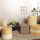 REDEARTH · Cube Pouf Foot Stool Ottoman - Jute Braided Pouffe Poof Accent Sitting Footrest for The Living Room, Bedroom, Nursery, Lounge 50% Jute 50% Cotton Set of 2 (14.5”x14.5”x16”; Natural Black) by CozyNest Decor