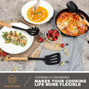 QMVESS Silicone Cooking Utensils Set, Kitchen Utensils Set 7 Pcs with Long Wooden Handle, Food Grade and Heat Resistant Large Silicone Spatula Set for Nonstick Cookware, BPA Free（Black） by CozyNest Decor