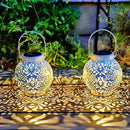 Set of 2 Outdoor Solar Hanging Lantern Lights Metal LED Decorative Lamp for Garden Patio Courtyard Lawn and Table with Hollowed-Out Design (White) by GreenHaven Gardens