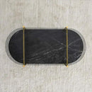 Oval Glass Coffee Table, Mid-Century Modern Design, L41 x W21 x H17 inch, for Living Room, Grey Glass Top, Black Marble Finish Wood Shelf & Gold Finish Frame by CozyNest Decor