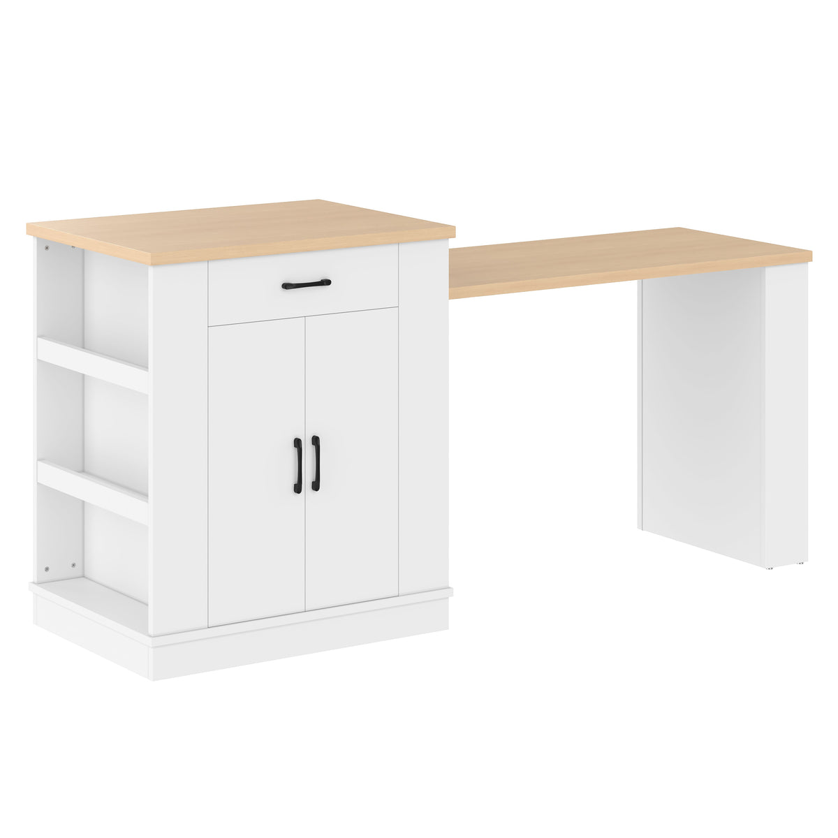 Extendable Island Console with Drawers, Double-Door Cabinet, and Open Shelving, photo 9 of 10
