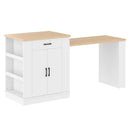 Extendable Island Console with Drawers, Double-Door Cabinet, and Open Shelving