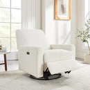 Power Swivel Glider Recliner Chair, Electric Nursery Rocker Recliner Chair, USB & Type-C Charger, Boucle White by TinyTreasures Baby Boutique