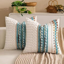 Boho Chenille Tufted Couch Throw Pillow Covers 18x18 Inch Set of 2 Farmhouse Striped Decorative Pillow Covers Accent Neutral Pillowcase Teal Cushion Cover for Living Room Sofa Bed by CozyNest Decor