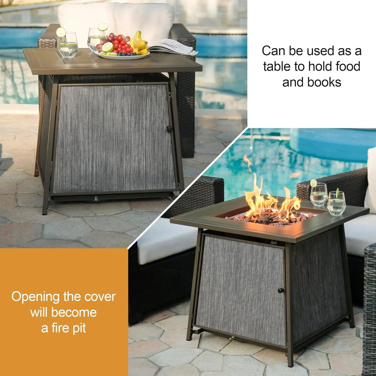 BALI OUTDOORS 50,000 BTU Propane Fire Pit Outdoor, 28 inch Propane Fire Pit Table Square, Gas Firepits for Outside Patio, Garden, Backyard, photo 6 of 6