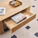 51.18'' Oval Coffee Table for Living Room Fluted Center Table with Drawer, Mid Century Modern Coffee Tables, Easy Assembly for Office Storage Tea Table Oak by CozyNest Decor