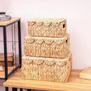 Set of 3 Scalloped Edge Wicker Basket with Lid, Rectangle Wicker Storage Basket with Built-in Handles, Multipurpose Organizer Rattan Display Boxes for Shelf, Nursery Room by CozyNest Decor