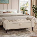 51" Storage Ottoman Bench for Bedroom, Full Queen Storage Bench with Button, Upholstered Bedroom Bench with Rolled Arms for Living Room, Storage Room, Entryway, Beige+Brown Legs by CozyNest Decor