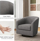Swivel Barrel Accent Chair, Modern Round Linen Arm Chair for Living Room, Bedroom, Comfy Club Reading Chairs for Adults（Linen Fabric, Grey, Set of 1 by CozyNest Decor