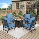 Patio Furniture Set with Fire Pit Table, 5 Pcs Metal Outdoor Conversation Set, 4 Rocking Chairs with 5.75" Extra Thick Cushion and 28" Fire Pit Table for Backyard Deck, Navy Blue by GreenHaven Gardens