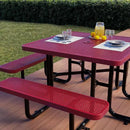 Metal Picnic Tables for Outdoors with Umbrella Hole - Coated Steel Heavy Duty Commercial Grade Table with Adjustable Seats (Red, 46 in, Square, Punched Steel) by GreenHaven Gardens