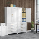 75" Kitchen Pantry Cabinet, Metal Storage Cabinets with Doors and Adjustable Shelves, White Tall Pantry Cabinet with 3 Drawers for Dinning Living Room by CozyNest Decor