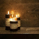 IYARA CRAFT Tealight Candle Holders with Tray – Set of 3 Handmade Wooden Candle Holders with Natural Rope Accent – Rustic Black Decor for Table Centerpiece, Office or Gift by CozyNest Decor