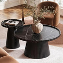 win2win Nesting Coffee Table Set of 2, Modern Coffee Table with Marble Veneer, Fluted Round Tea Table and End Table Set, Minimalist Center Tables for Living Room, Office, Black by CozyNest Decor