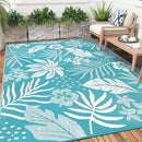 Pauwer Waterproof Outdoor Rug 9x12, Reversible Plastic Straw Patio Camping Rug, Indoor Outdoor RV Mat Carpet for Deck, Camper, Porch, Balcony, Backyard, Picnic, Floral Teal by GreenHaven Gardens