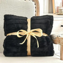 BEDELITE Faux Fur Throw Blanket for Couch, Soft and Cozy 3D Ribbed Fluffy Blanket, Thick Warm Plush Fuzzy Faux Rabbit Fur Blanket for Women Gift (Black, 50"x 60") by CozyNest Decor