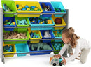 Humble Crew Supersized Toy Storage Organizer with 16 Removable Bins, Grey/Blue/Green/Yellow – Large Toy Storage for Toddlers Ideal for Kids' Rooms, Playrooms, and Nurseries - Modern Toy Bins for Kids by TinyTreasures Baby Boutique