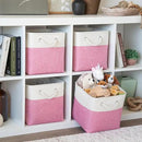 OrganiHaus 11x11 Cube Storage Bins 4 Pack, Foldable Cube Storage Organizer w/ Rope Handles, Collapsible Fabric Bins for Toys, Clothes & Closet Organization, Fabric Square Baskets - Pink/White by CozyNest Decor