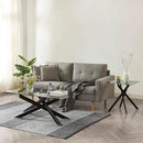 Modern Style Square Side Table with Grey Tempered Glass Top and Black Metal Tubular Legs with Gold Rim 20”Dx20”Wx22”H by CozyNest Decor