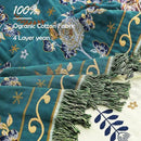 Boho 100% Organic Cotton Large Throw Blanket 50" x 60" - All Season Rustic Ultra Soft Breathable Floral Bird Blanket for Bed Sofa Couch Chair Bedspread Quilt Gift-Teal,Beige by CozyNest Decor