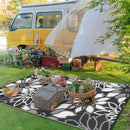 GENIMO Outdoor Rug Waterproof for Patio Decor, 8' x 10' Reversible Plastic Straw Floral Camping Carpet, Large Area Rugs Mats for RV, Camper, Deck, Balcony, Porch, Beach, Picnic, Black & White by CozyNest Decor