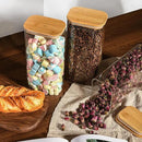 64oz Rectangle Airtight Glass Storage Containers with Bamboo Lids (Set of 3), Square Food Storage Jar, Pantry Organizers for Cereal, Flour, Pasta and Coffee beans (‎with Black Lable) by CozyNest Decor
