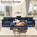 142.5" U Shaped Couch, Modular Sectional Sofa, 3-Seater Comfy Cloud Couch with Movable Ottoman, Deep Seat Couches for Living Room, Chenille, Navy by CozyNest Decor