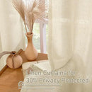 LAMIT Short Window Linen Curtains 36 Inch Length 2 Panels, Beige Light Filtering Panels Bronze Grommet Neutral Drapes for Bathroom/Loft Room, 34 x 36 Inch by CozyNest Decor