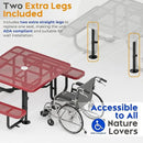 Metal Picnic Tables for Outdoors with Umbrella Hole - Coated Steel Heavy Duty Commercial Grade Table with Adjustable Seats (Red, 46 in, Square, Punched Steel) by GreenHaven Gardens