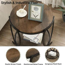 ASYA Industrial Round End Table with Storage Shelf, 2-Tier Side Table for Living Room, Adjustable Feet & lmitation Wood Grain Surface, Rustic Brown by CozyNest Decor
