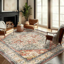 Washable Area Rug 8'x10' Red Khaki Retro Boho Design Non-Shedding Non-Slip Easy Care Ideal for High Traffic Areas in Living Room Bedroom Office Coffee Table Kitchen Large Carpet by TinyTreasures Baby Boutique