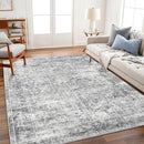 Area Rug 8x10 Washable Rug Gray Vintage Traditional Mat Distressed Indoor Foldable Thin Retro Accent Floral Non Slip Carpet Living Room Dining Room Office by TinyTreasures Baby Boutique