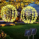 Joomer Solar Hanging Lights Outdoor, 2 Pack 12in 120 LED Solar Globe Lights, 8 Modes Waterproof Foldable Metal Sphere Light with Hook for Garden Yard Porch Decor-Warm White (Ball with Green Leaf) by GreenHaven Gardens