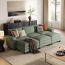 LINSY HOME Sectional Sleeper Sofa - 123'' Modular Cloud Couch Oversized Corduroy Sofa Bed with Movable Ottoman Soft Modern Comfy Couch for Living Room Apartment Office, Green by CozyNest Decor