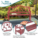 PHI VILLA Outdoor Patio 50" Metal Park Bench Red, Steel Frame Bench with Backrest and Armrests for Porch, Patio, Garden, Lawn, Balcony, Red Bird by GreenHaven Gardens