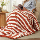 Amélie Home Chunky Knit Throw Blanket for Couch, Soft Chenille Crochet Blanket for Sofa, 50"x60", Burnt Orange & White Striped by CozyNest Decor