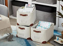 DECOMOMO White Storage Bins Fabric Storage Baskets for Shelves & Linen Closet Organization (Creamy White W/Label holder, Large - 3 Pack) by CozyNest Decor
