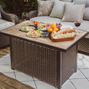 Nuu Garden Outdoor 43" 50,000 BTU Propane Gas Fire Pit Table, Ceramic Tabletop and Rattan Weaved Iron Frame, Water-Proof Oxford Cover, Glass Wind Guard, Glass Beads, Lid Included, Dark Brown & Coffee by GreenHaven Gardens