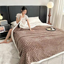 UKELER Sherpa Bed Blanket 80 × 90 inch, Ultra Soft Queen Size Throw Blankets for All Season, 470 GSM Cozy Plush Striped Fleece Blanket for Bedroom Living Room Dorm Hostel Sofa Camping, Coffee by CozyNest Decor