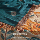 Boho Throw Blanket for Couch Sofa Bed, 100% Cotton Woven Quilt with Tassel 90”x98”, Super Soft Muslin Blanket with Floral Printed, Decorative Reversible Bed Blanket/Cover for All Seasons by CozyNest Decor