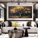 Tree Painting Wall Art for Office - Hand Painted Gold and Black Canvas Wall Art for Living Room - Black Framed Wall Art for Bedroom Size 29" x 59" by CozyNest Decor