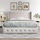 Allewie Full Size Lift Up Storage Bed, Button Tufted Headboard with Wingback, Hydraulic Support, No Box Spring Needed, Light Beige by CozyNest Decor
