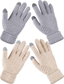 Geyoga 2 Pairs Women's Winter Touch Screen Gloves Soft Warm Fleece Lined Knit Elastic Cuff Winter Texting Gloves by TinyTreasures Baby Boutique