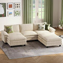 LINSY HOME Modular Sectional Sofa - 123'' Oversized Sleeper Sofa Cloud Couch Corduroy Sofa Bed with Movable Ottoman Soft Modern Comfy Couch for Living Room Apartment Office, Beige by CozyNest Decor