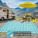 Pauwer Waterproof Outdoor Rug 6x9, Reversible Plastic Straw Patio Camping Rug, Indoor Outdoor RV Mat Carpet for Deck, Camper, Porch, Balcony, Backyard, Picnic, Geometric Teal by GreenHaven Gardens