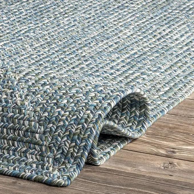 nuLOOM 8' x 10' Solid Hand Braided Indoor/Outdoor Area Rug, Pet-Friendly, High Traffic, Weather Resistant, for Patio, Balcony, Bedroom, Living Room, Dining Room, Wynn Aqua, photo 4 of 7