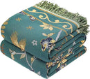 Boho 100% Organic Cotton Large Throw Blanket 50" x 60" - All Season Rustic Ultra Soft Breathable Floral Bird Blanket for Bed Sofa Couch Chair Bedspread Quilt Gift-Teal,Beige by CozyNest Decor