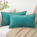 decorUhome Chenille Soft Throw Pillow Covers 12x20 Set of 2, Lumbar Velvet Farmhouse Neutral Decorative Euro Pillow Covers with Stitched Edge for Couch Sofa Bed Home Decor, Turquoise by CozyNest Decor